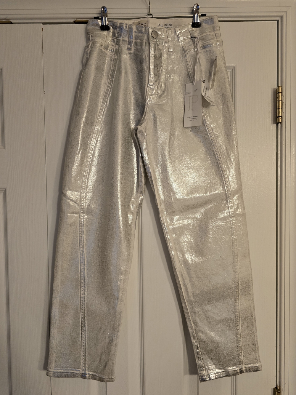 NWT Pilcro Silver Metallic Trousers - 24